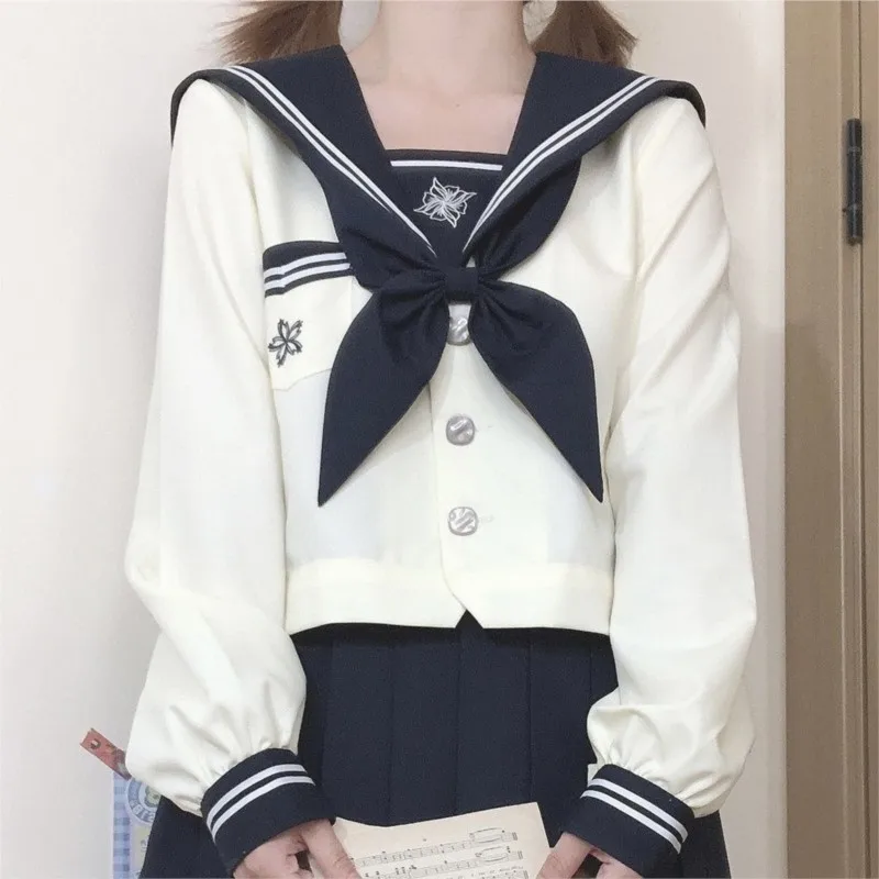 Traje de uniforme de mano de agua para mujer, traje de uniforme jk auténtico japonés y coreano de manga larga/corta, traje de marinero de estilo universitario