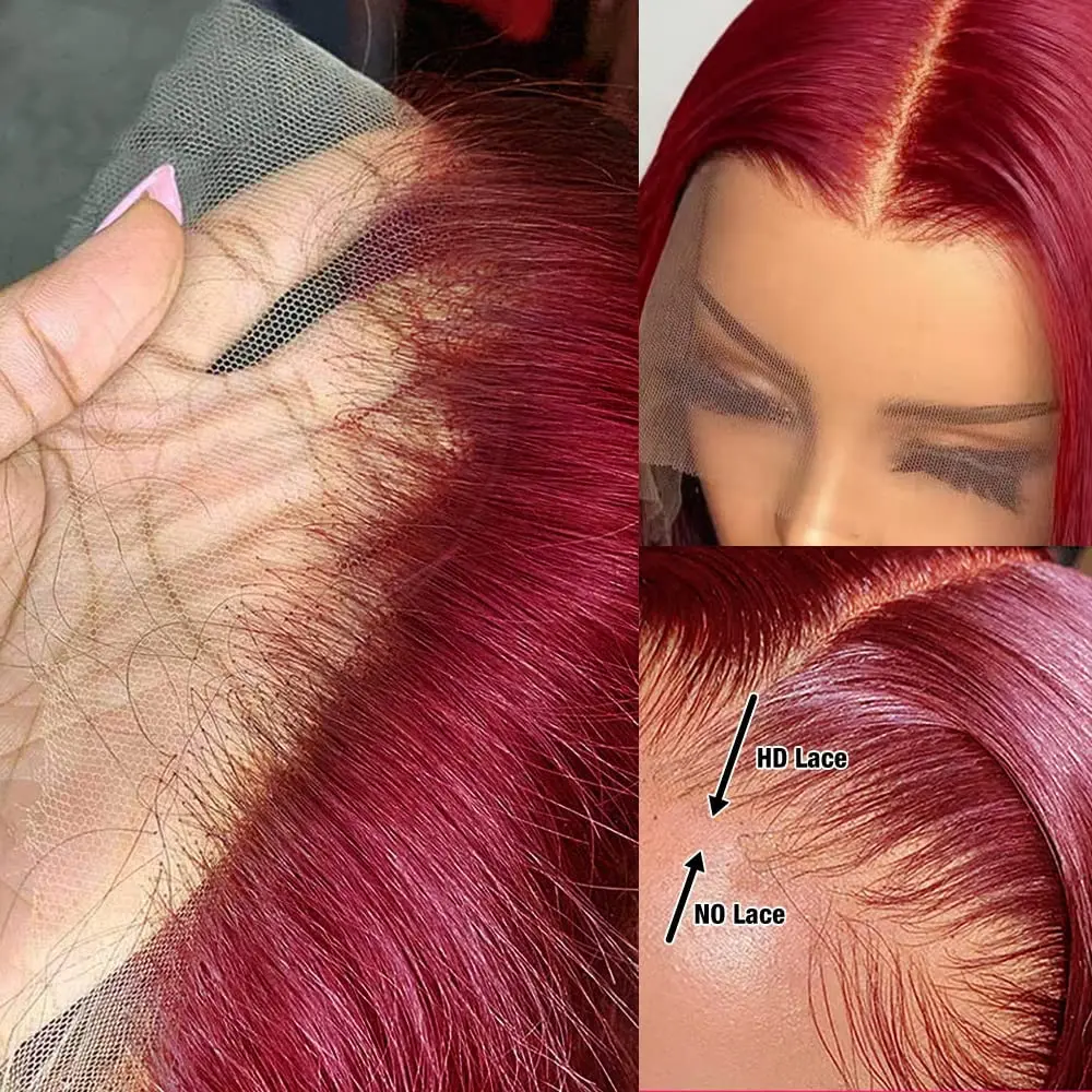 MDL-Peluca de cabello humano 100% Remy para mujer, postizo de encaje Frontal, corte Bob corto y recto, prepulsado, Color 99J, 13x4 HD