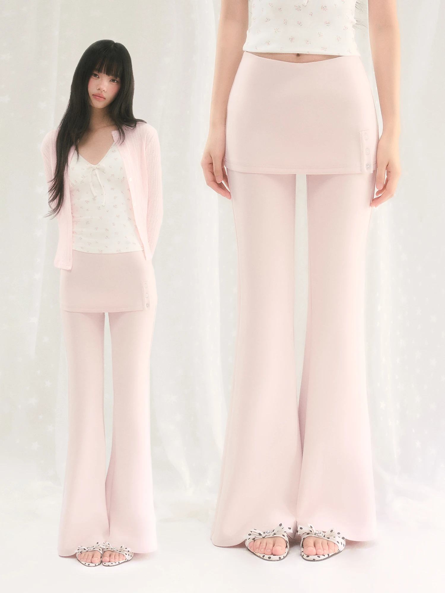 Weekendhub Korean Style Pleated Micro Flared Pants Women's Casual Trousers Pink Color Layered Wear Spring Summer New Arrival