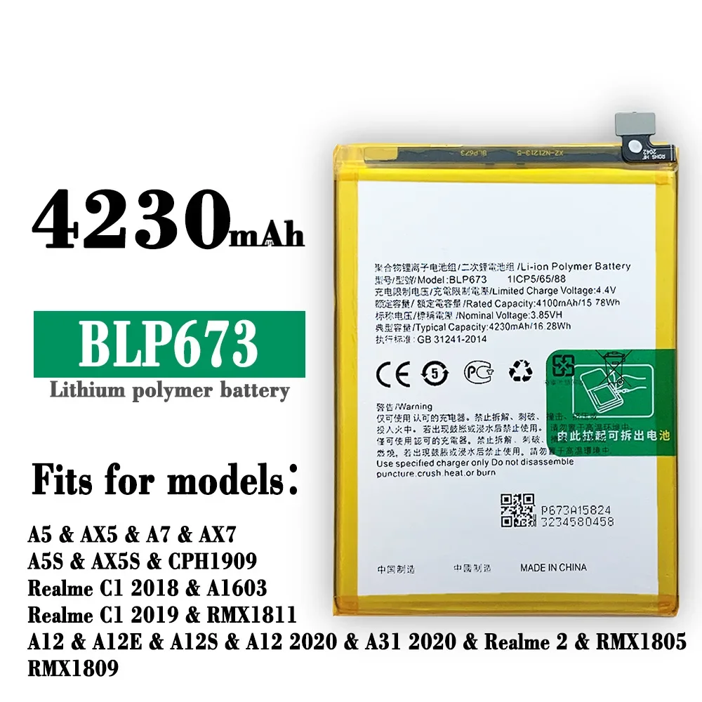 BLP673  Replacement Battery For OPPO A3S AX5 A31 A12 A11 A11K Realme C1 2 RMX1805 Mobile Phone BLP-673 Latest Bateria