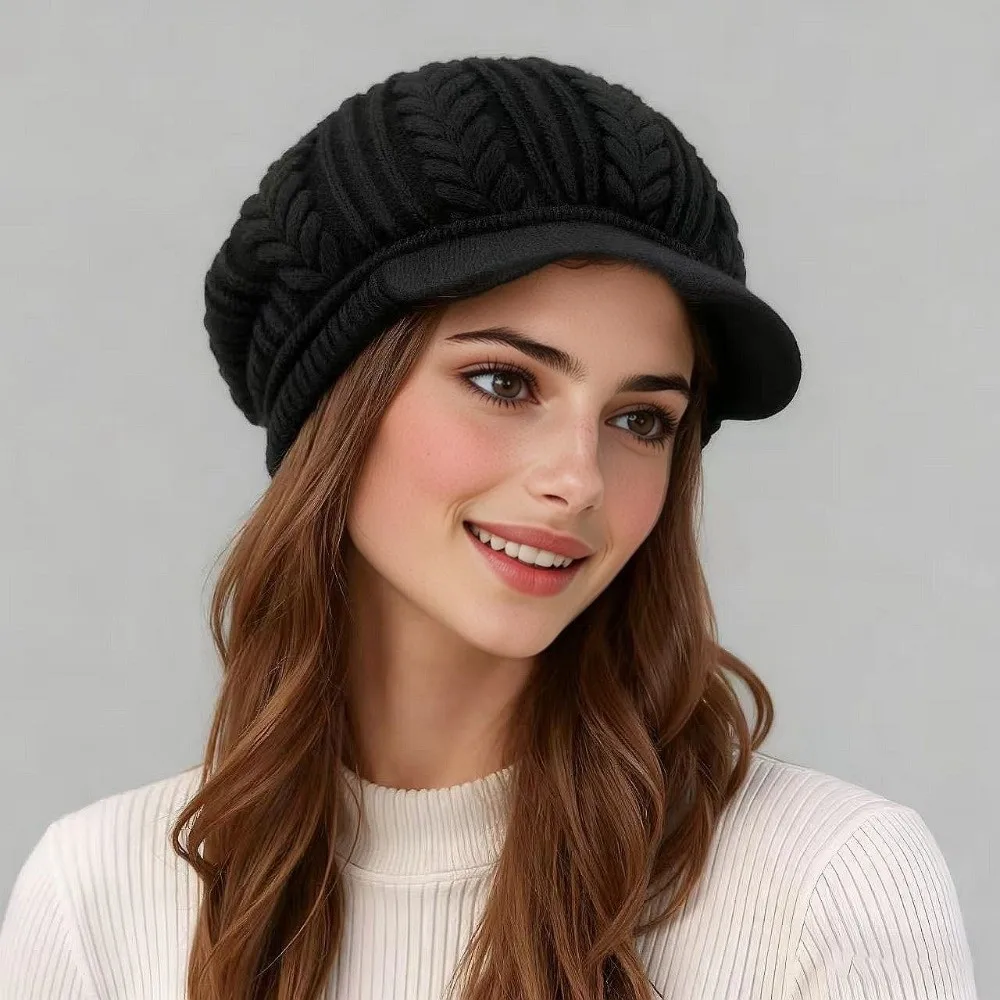 

Casual Thickened Women's Winter Beret Wool Warm Duck Tongue Hat Windproof Ear Protection Knitting Cap Outdoor