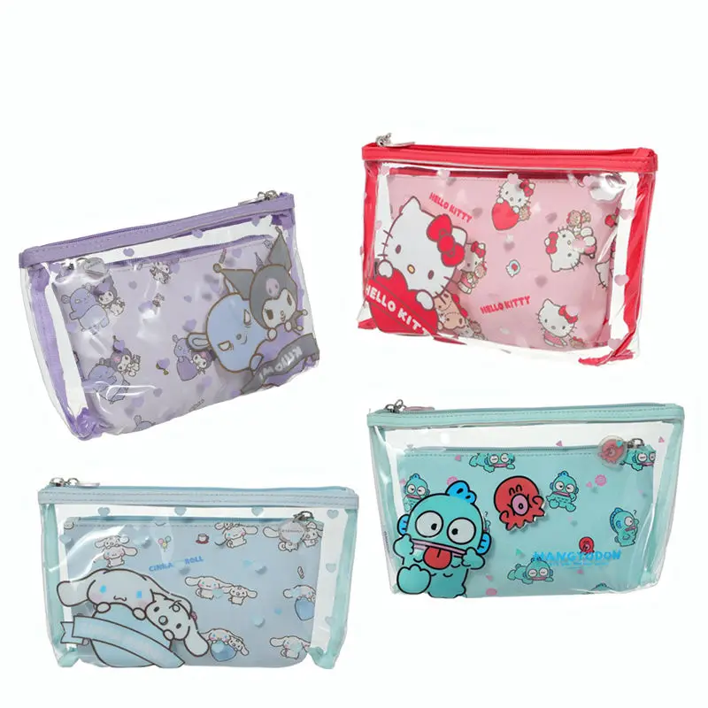 

2Pcs Miniso Sanrio HelloKitty Kuromi Anime Storage Bag Girl Heart Cute Cartoon Cinnamoroll Hangyodon Large Capacity Toiletry Bag