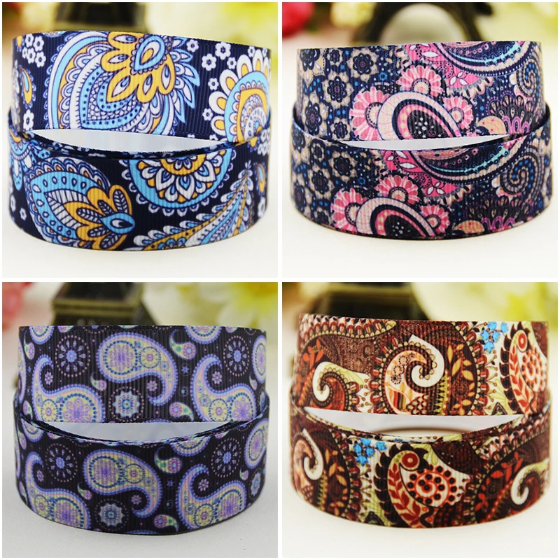

22mm 25mm 38mm Paisley pattern cartoon printed Grosgrain Ribbon DIY Hair Bows Merry Party Gift Decoration 10 Yards satin ribbons