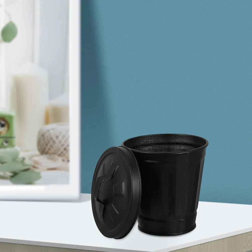2Pcs Small Galvanized Bucket Trash Container with Lid Desktop Wastebasket Multipurpose Indoor Outdoor Plant Pot Storage Bin