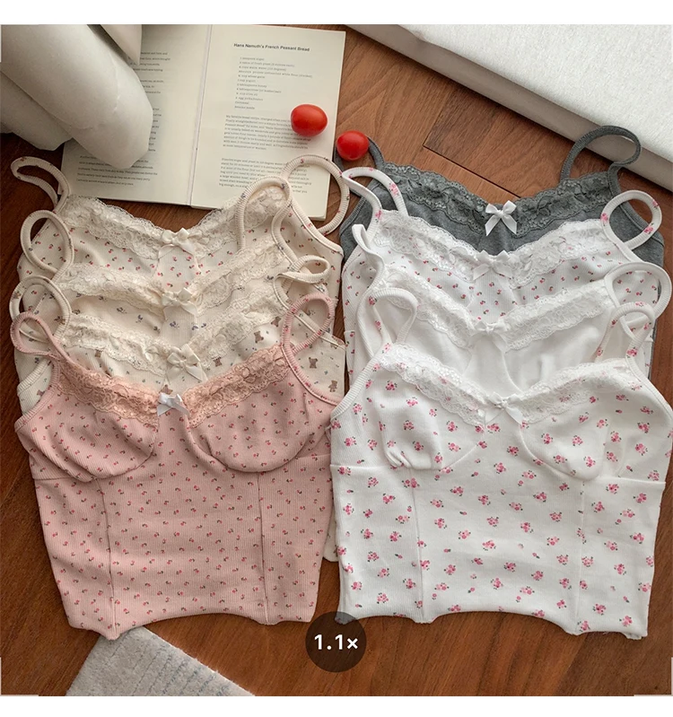 8colors korean style camisole women Slim Lace tank top female summer 2024 sleeveless crop tops womens (X3338)