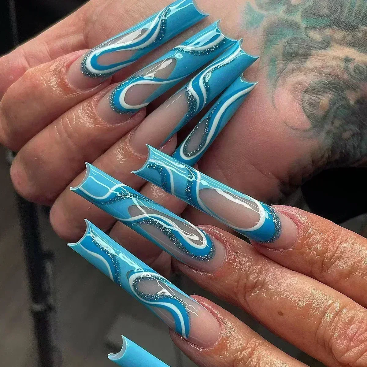24Pcs Wearable Colorful Butterfly Designs French Press on Nails Long Ballet False Nails with Rhinestone Acrylic Fake Nails Tips