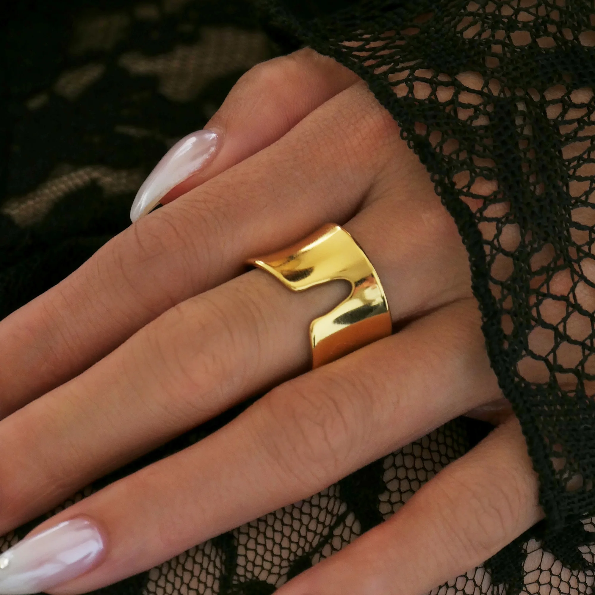 DASEIN Vintage Punk U Shape Irregular Wide Ring INS 18k PVD Gold Plated Stainless Steel Dainty High Quality Catwalk Show Jewelry