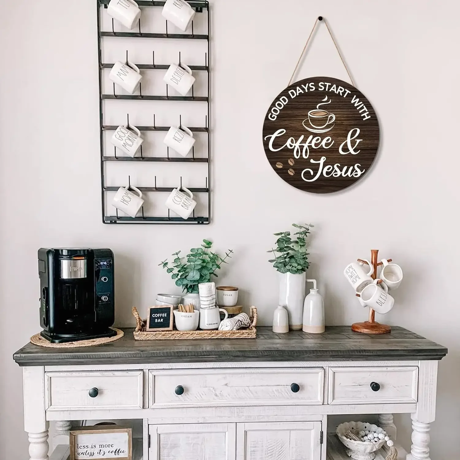 Coffee Signs Decor for Coffee Bar Wood Farmhouse Wall Sign Decor for Kitchen Home Office Cafe Coffee Station Housewarming Gift