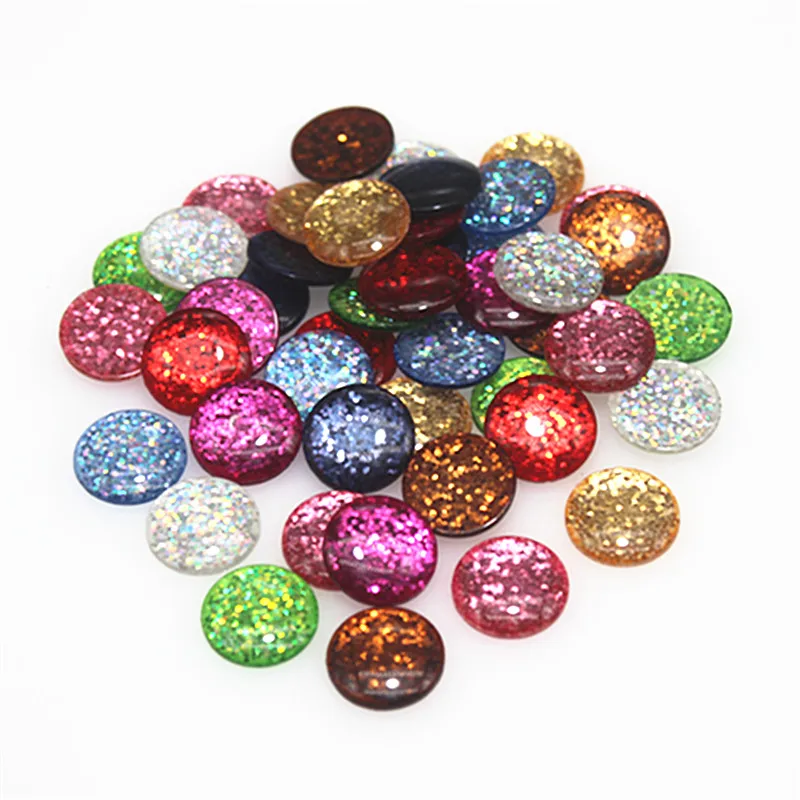 50pcs 16mm Mix Colors Glitter Thin Resin Round Flatback Cabochon DIY Phone/Button Craft Decoration