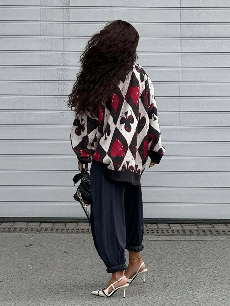 

Autumn Women's Round Neck Sweater Fashion T-shirt Top Worsted Knit Printed Pullover Long Sleeve Knitted Bottom Warm Shirt