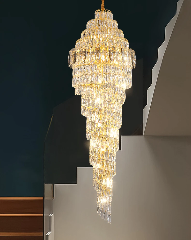 

Long Spiral Crystal Chandeliers American Modern Chandelier Lights Fixture European Luxury Shining Home Loft Stairs Hanging Lamp