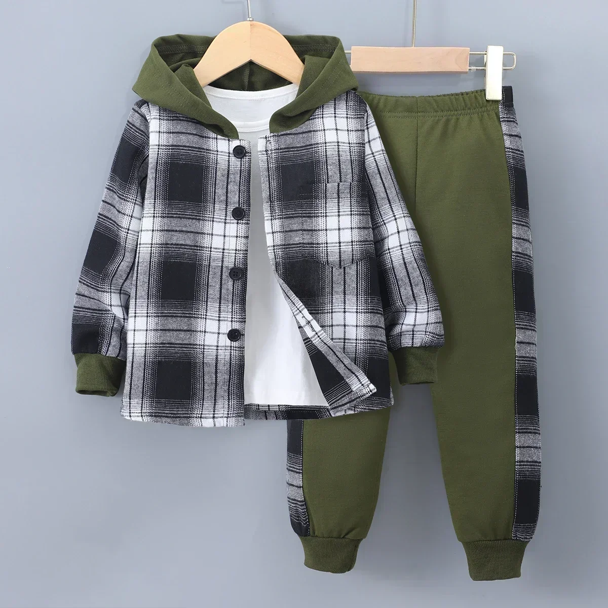 2024 Autumn Children\'s Clothing Set Kids Boy Outfit 3-7Y Long Sleeve Checker Contrast Hoodie Casual Baby Boys Suit