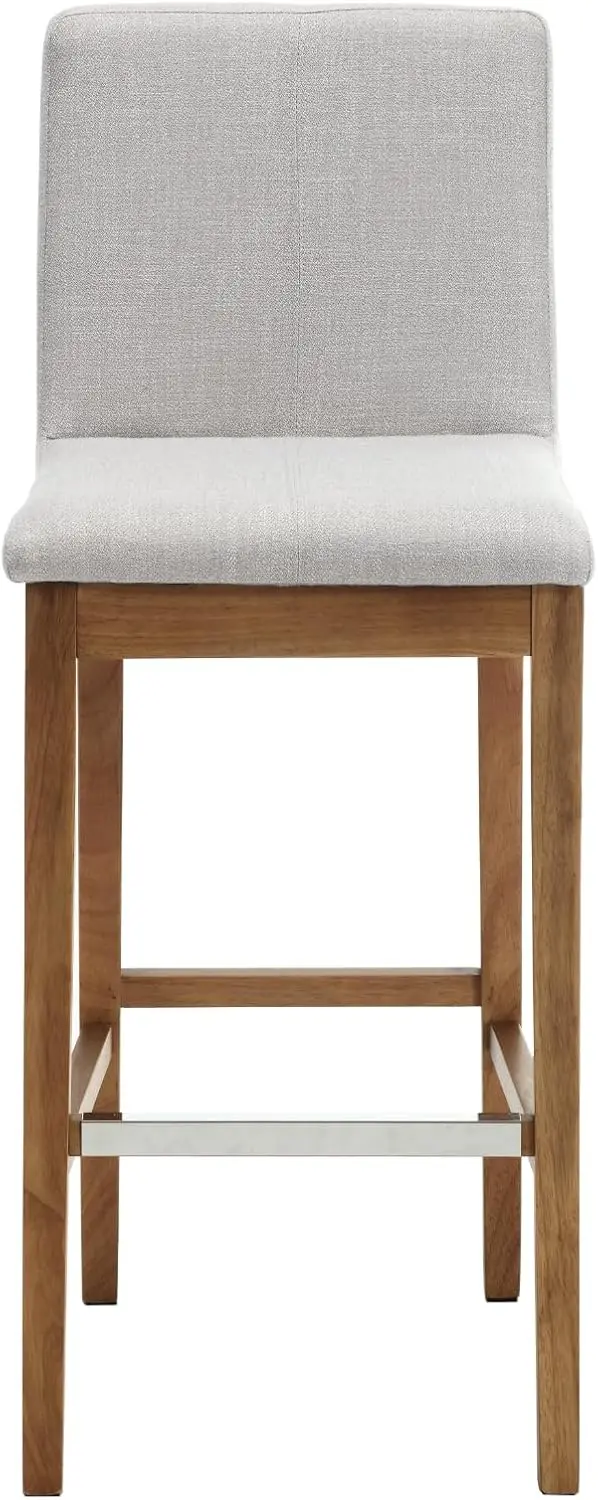 Estofados madeira Bar fezes com Costas, tecido de linho, 30 polegadas, Meados Century Bar Altura Stool, Kitchen Island, Conjunto de 4