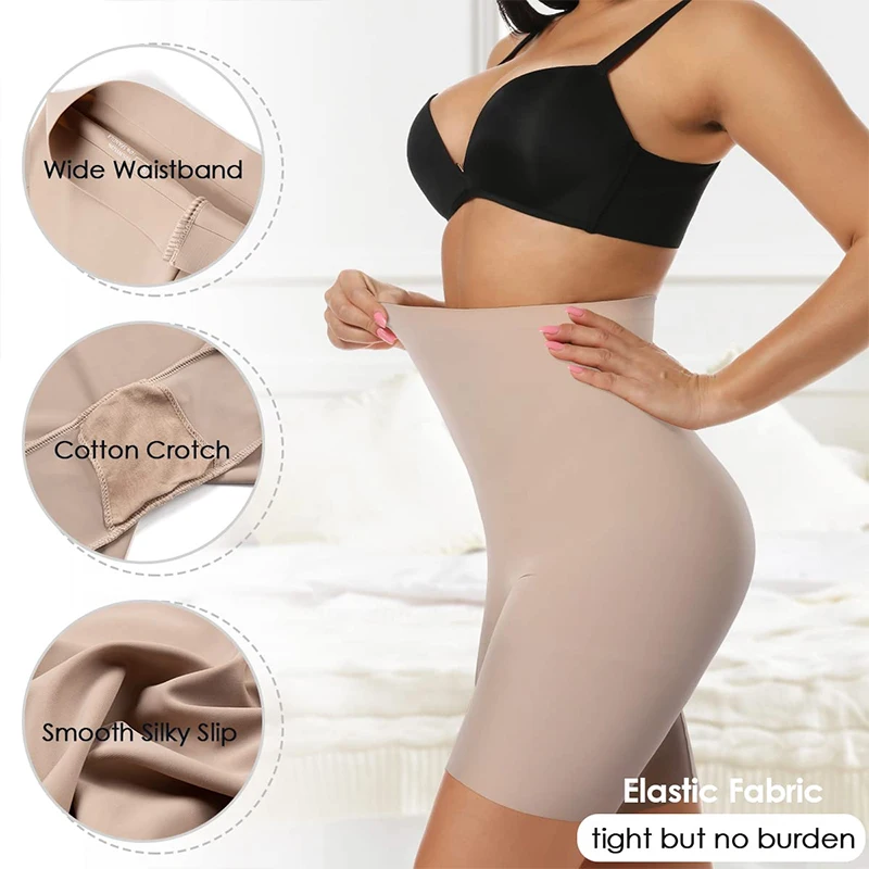 Anti Chafing Slip Shorts Women High Waist Safety Boyshorts Invisible Under Dress Seamless Underwear Cool Smooth Control Panties