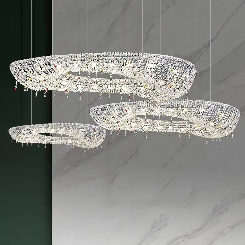 

Modern Luxury LED Crystal Chandeliers Oval Crystal Designer Hanging Pendant Lighting Living Dining Room Hotel Decor Lustre Lamp