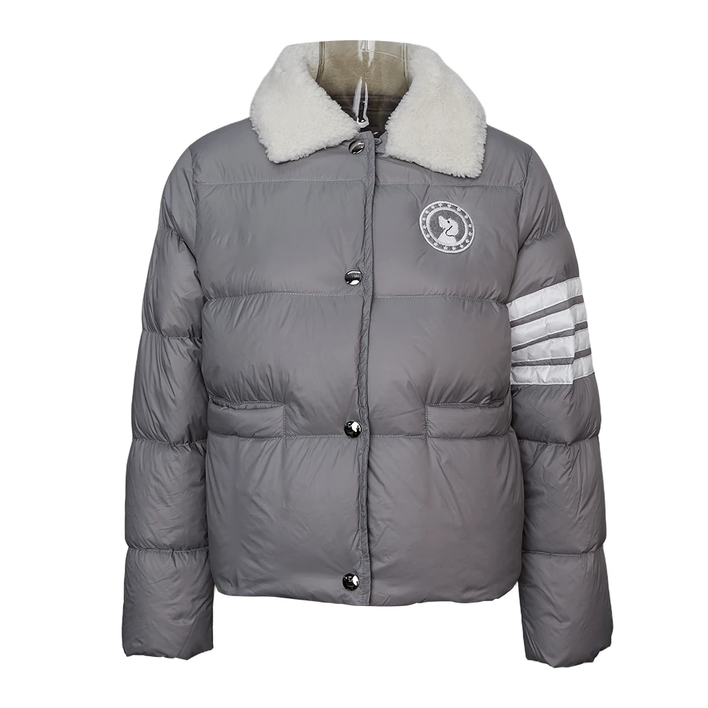 TC-333 Wool lapel single breasted pocket white down jacket for women