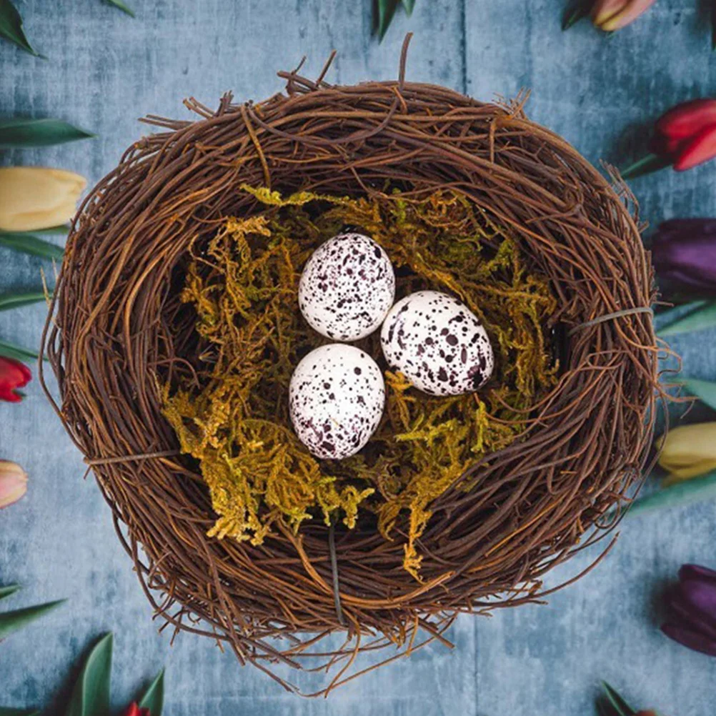 

2 set Simulated Bird Nest Decor Fake Eggs Easter Party Garden Outdoor Landscape Rattan Birds Nest Ornament Craft For Home Yard