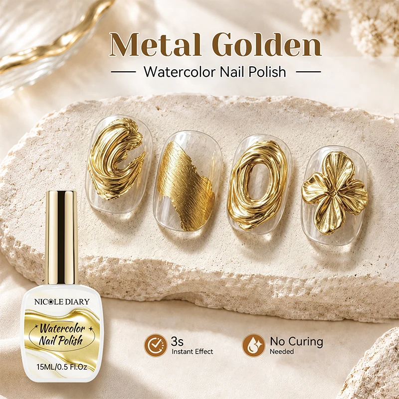 NICOLE DIARY 15ml Chrom-Silber Nagellack, Spiegel-Metallic-Flüssigkeit, Schnelltrocknend, für Farbverlauf, Marmor-Effekt, DIY-Maniküre – Detail 2