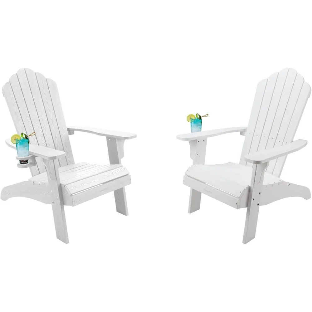 

Oversized Adirondack Chair Set of 2, Weather Resistant with Cup Holder, Imitation Wood Stripes, Easy to Assemble, Outdoo
