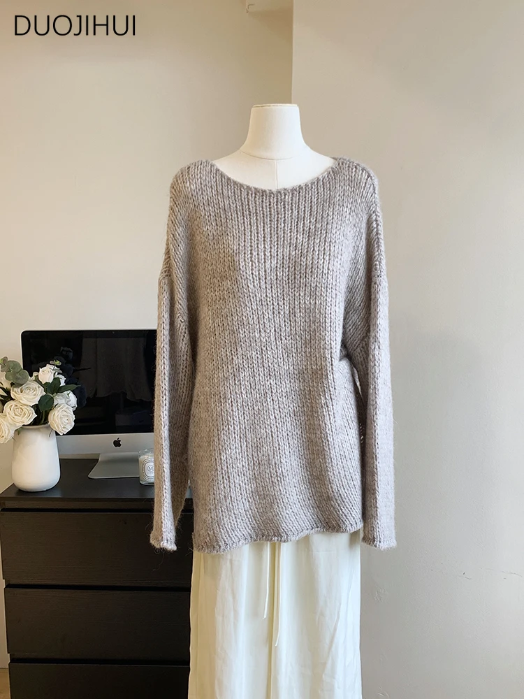 

DUOJIHUI Apricot Classic O-neck Loose Casual Women Pullovers Spring New Sweet Knitted Fashion Pure Color Simple Female Pullovers