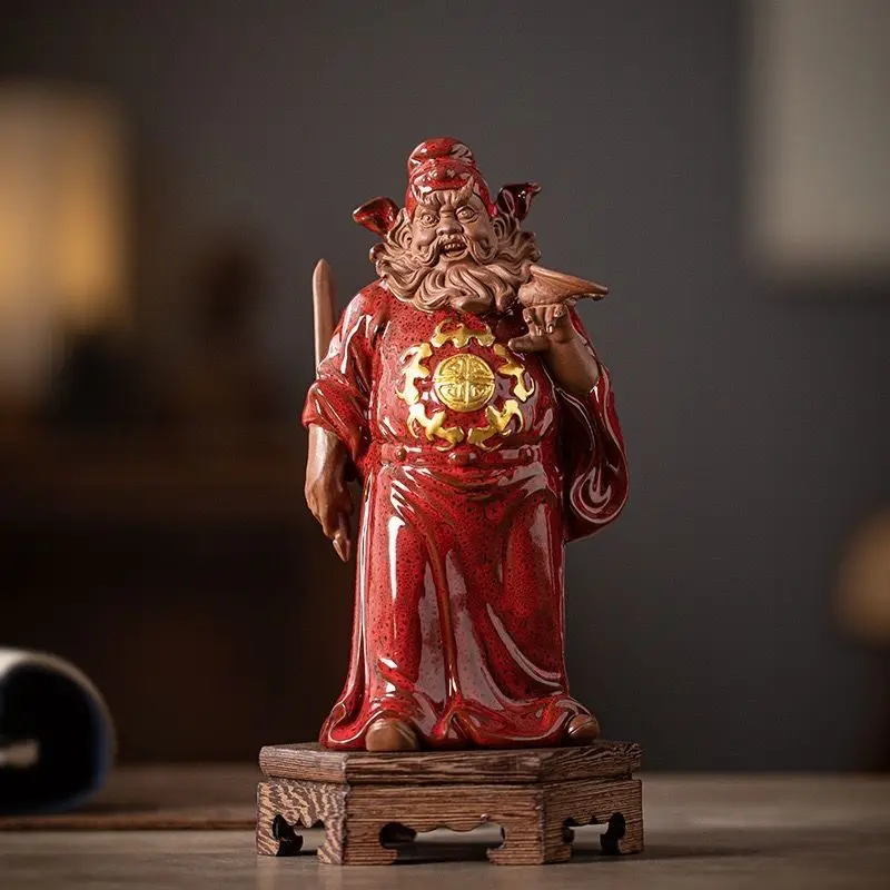 Zen Ceramic Zhong Kui Figurine Home Office Desk Ornament Chinese Taoist Lucky God Sculpture Feng Shui Table DecorHandmade Statue