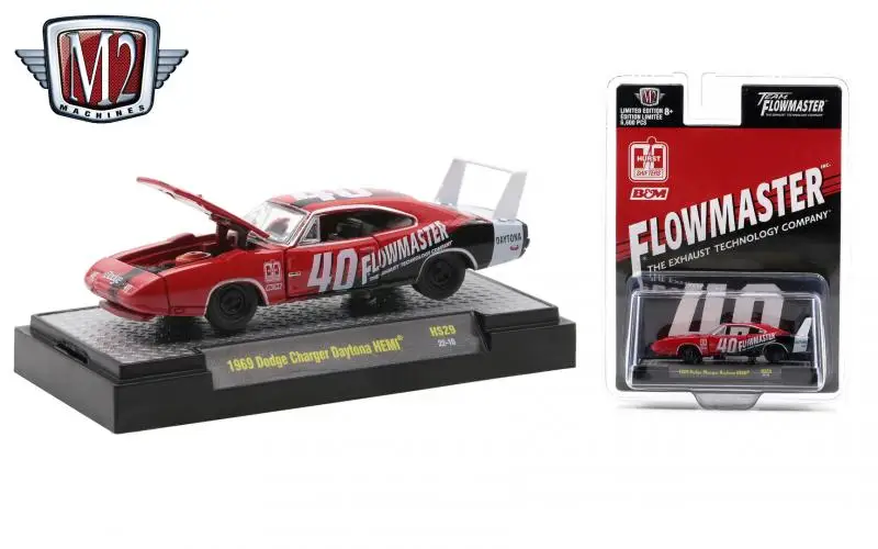 M2 1:64 1969 Dodge Charger Daytona HEMI 40 Flowmaster Collection die cast alloy car model decoration gift