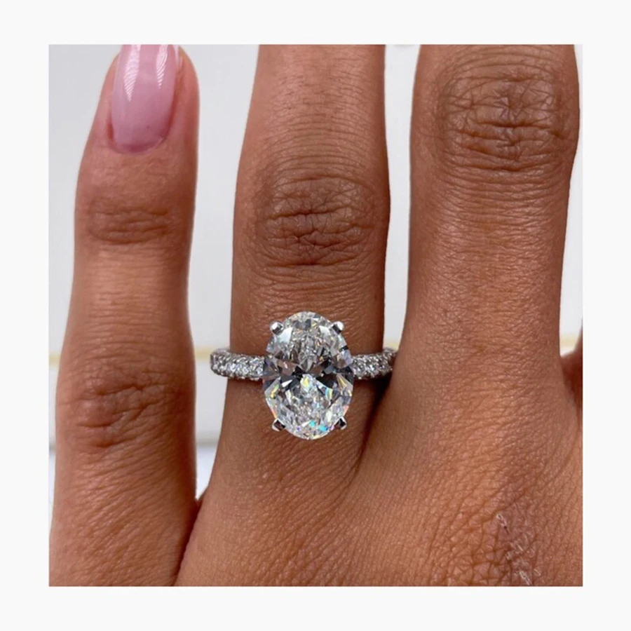 

14K White Gold Oval Cut Lab Grown Diamond Engagement Ring 3 Carat CVD diamond ring Lab Diamond Engagement Ring Halo Rings IGI