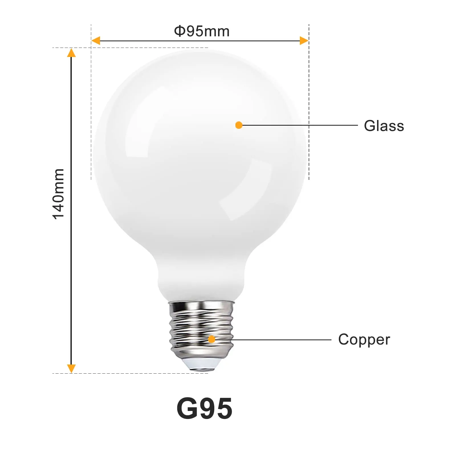 Лампочка Edison светодиодный E27 5W G95, матовая стеклянная лампа 85V-265V, лампочка с круглыми шариками, теплый белый свет 3000K, естественный белый свет, 4500K, лампочка