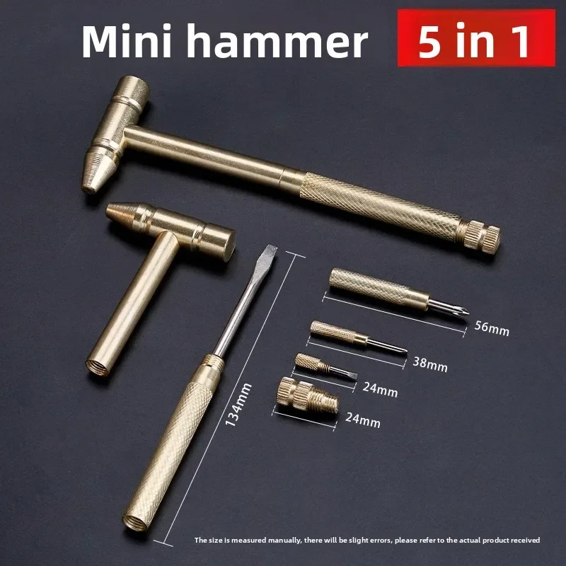 Six-in-one Multifunctional Copper-plated Hammer with Pure Copper Handle, Household Small Hammer with Hidden Screwdriver