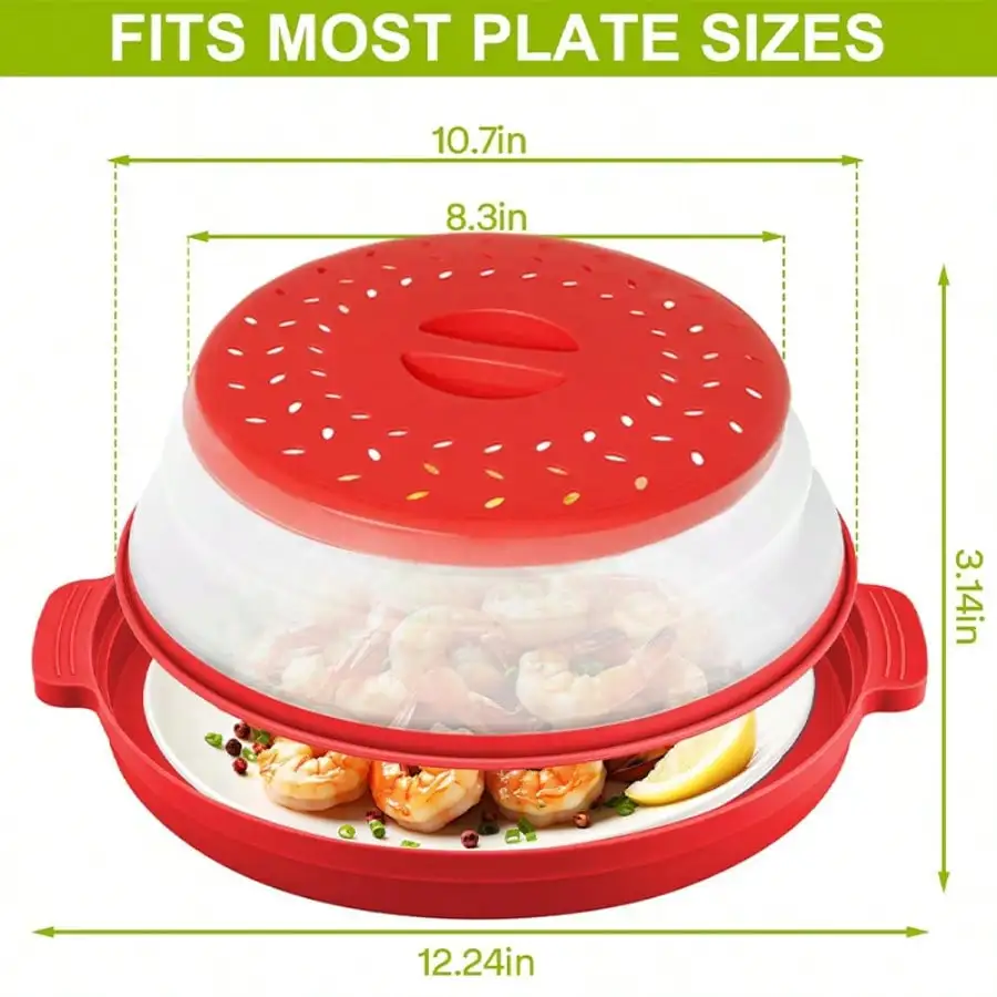 2 In 1 Microwave Splatter Coverwith Tray, Vented Collapsible Microwave Cover For Food, Vented Silicone Splatter Guard Lid - Vegetable Fruit Colander