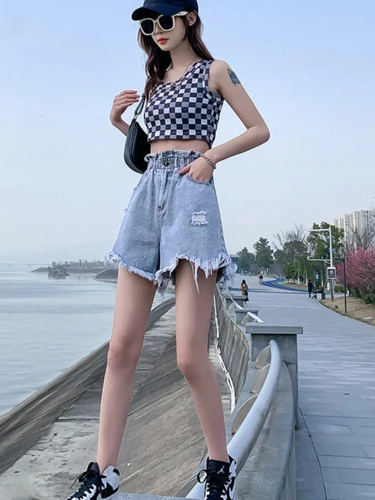 

M-6XL Джинсовые шорты женские с кисточками индивидуальный дизайн карманы повседневные универсальные летние стильные для отдыха Ulzzang женские свободные империи