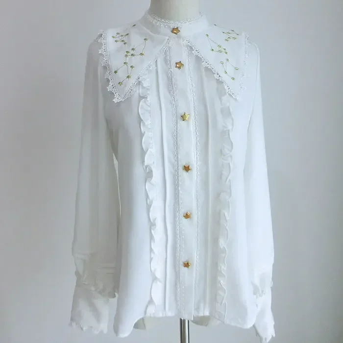 

Sweet Constellation Embroidered Lolita Shirt Sailor Collar Chiffon Blouse for Women