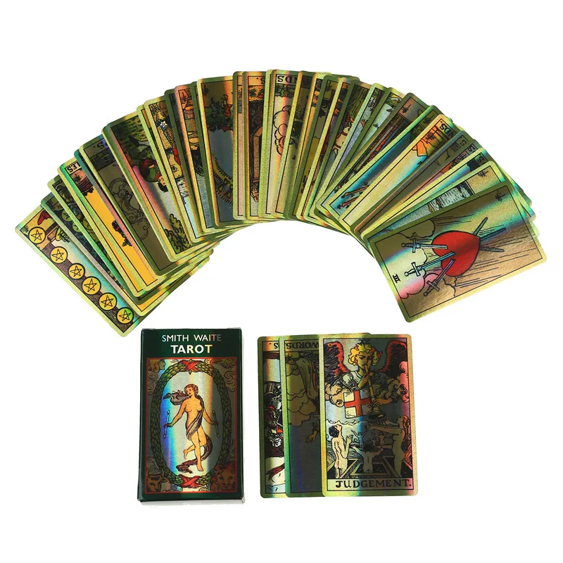 Smith Waite English Holographic Tarot Cards Deck Shinning Fortune Telling Divination Oracle Cards Family Leisure Table Games