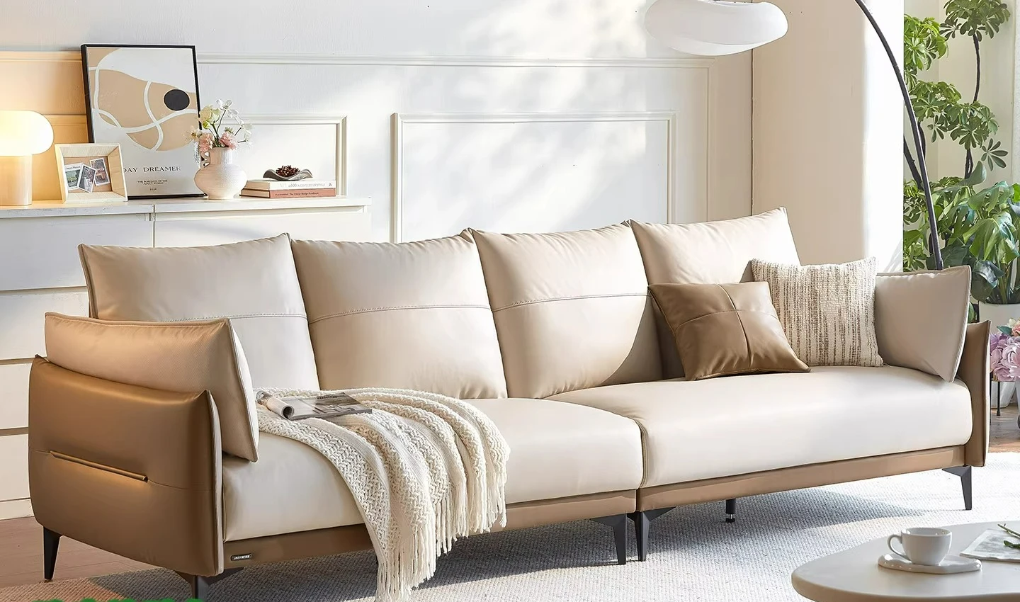 Home Small House Technology Fabric Sofa Living Room 2025 New  Cat Scratch Modern Cream Straight Line Wood Industry