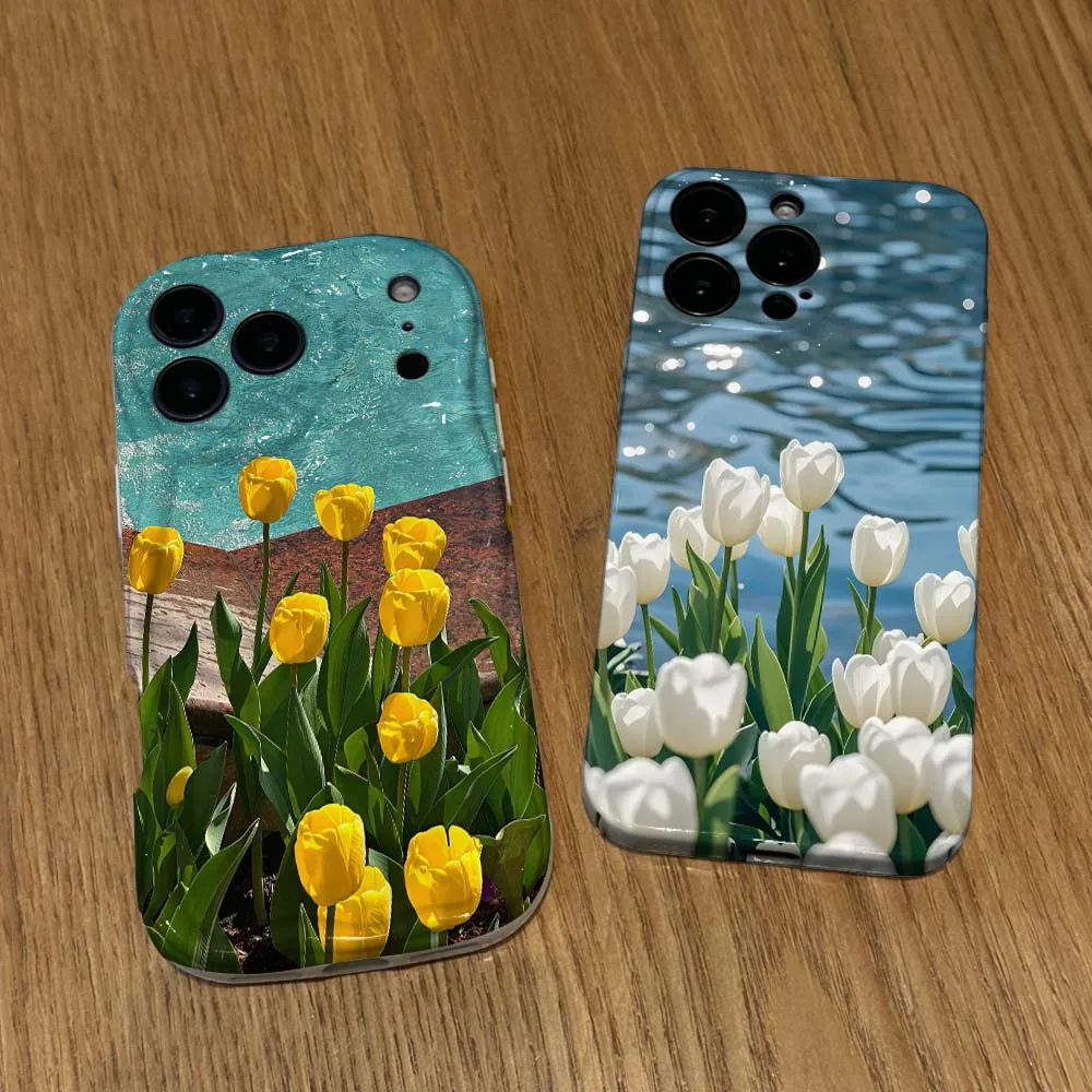 

Tulip Art Illustration For Apple iPhone 17 16 15 14 13 12 11 X XS XR Air Pro Max Plus Mini Feilin Wave Oil Shell Cover