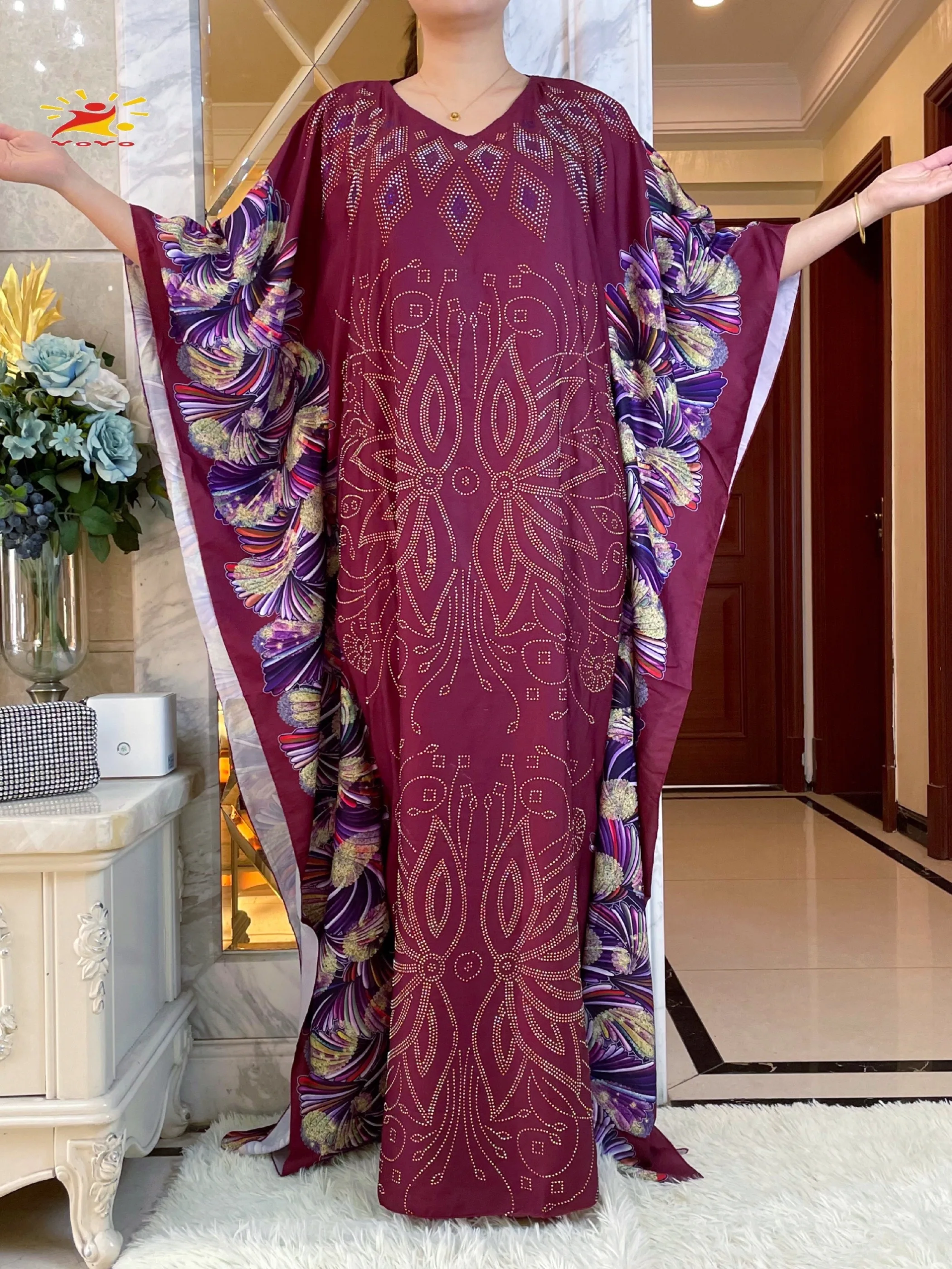 2023Summer Muslim Women\'s Batwing Sleeve Abaya Turkey-African Worship Robe Dashiki Flowers Pattern Print  Islam Arab Dress