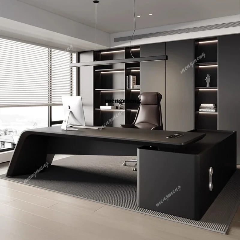 Black luxury office desk large size Modern high-end design Boss table Mid Century Minimalism mesa para escritório furniture