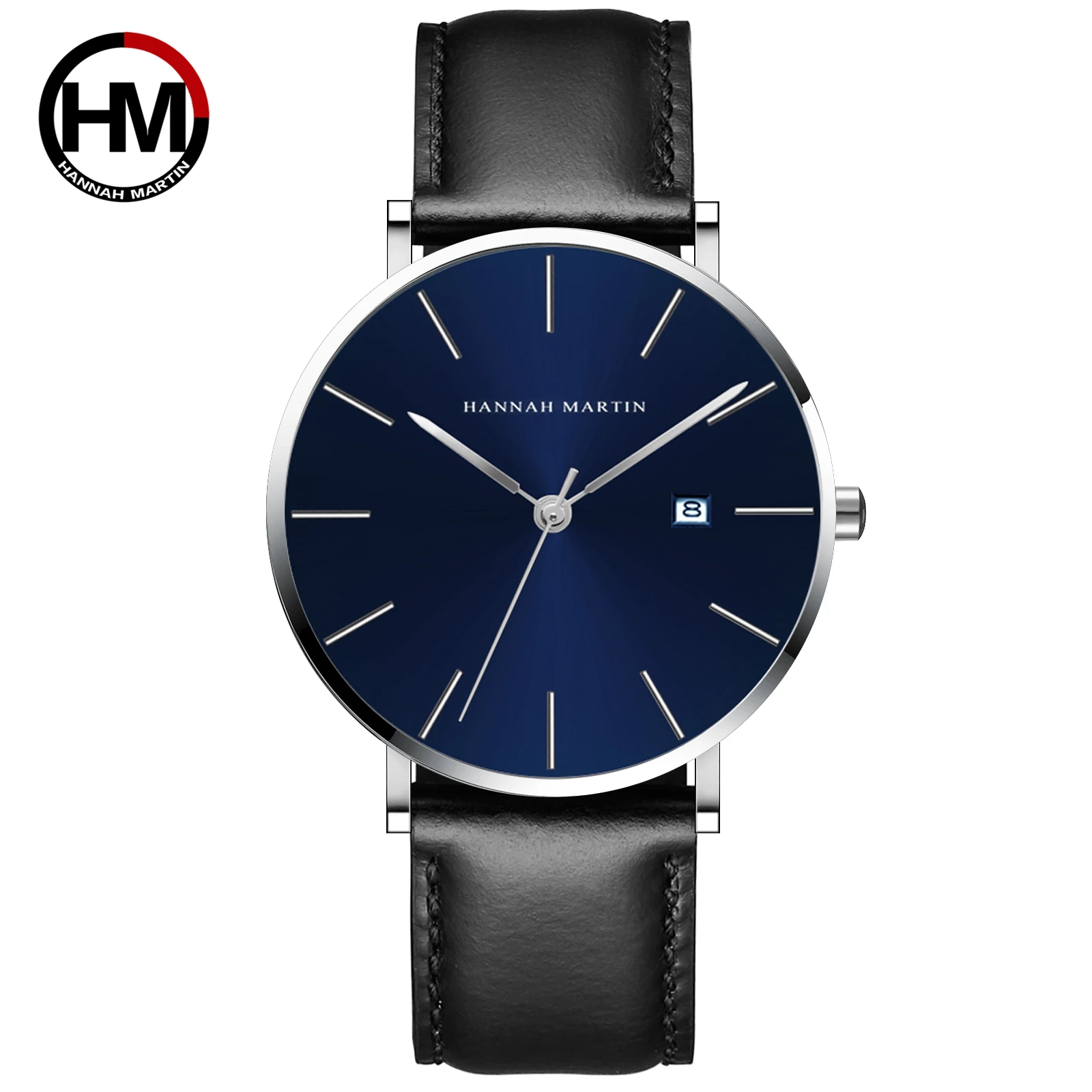 Männer Dropshipping Armbanduhr Hannah Martin Japan Bewegung 40mm Blau Minimalistischen Casual Leder Top Marke 3Bar Luxus Uhr für Männer