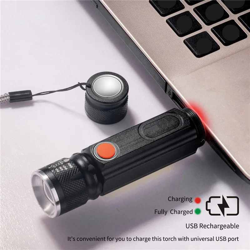 Mini T6 LED Flashlight Rechargeable Built-in 18650 Battery Flashlight Outdoor Camping Repair Light with Magnetic COB Work Lights