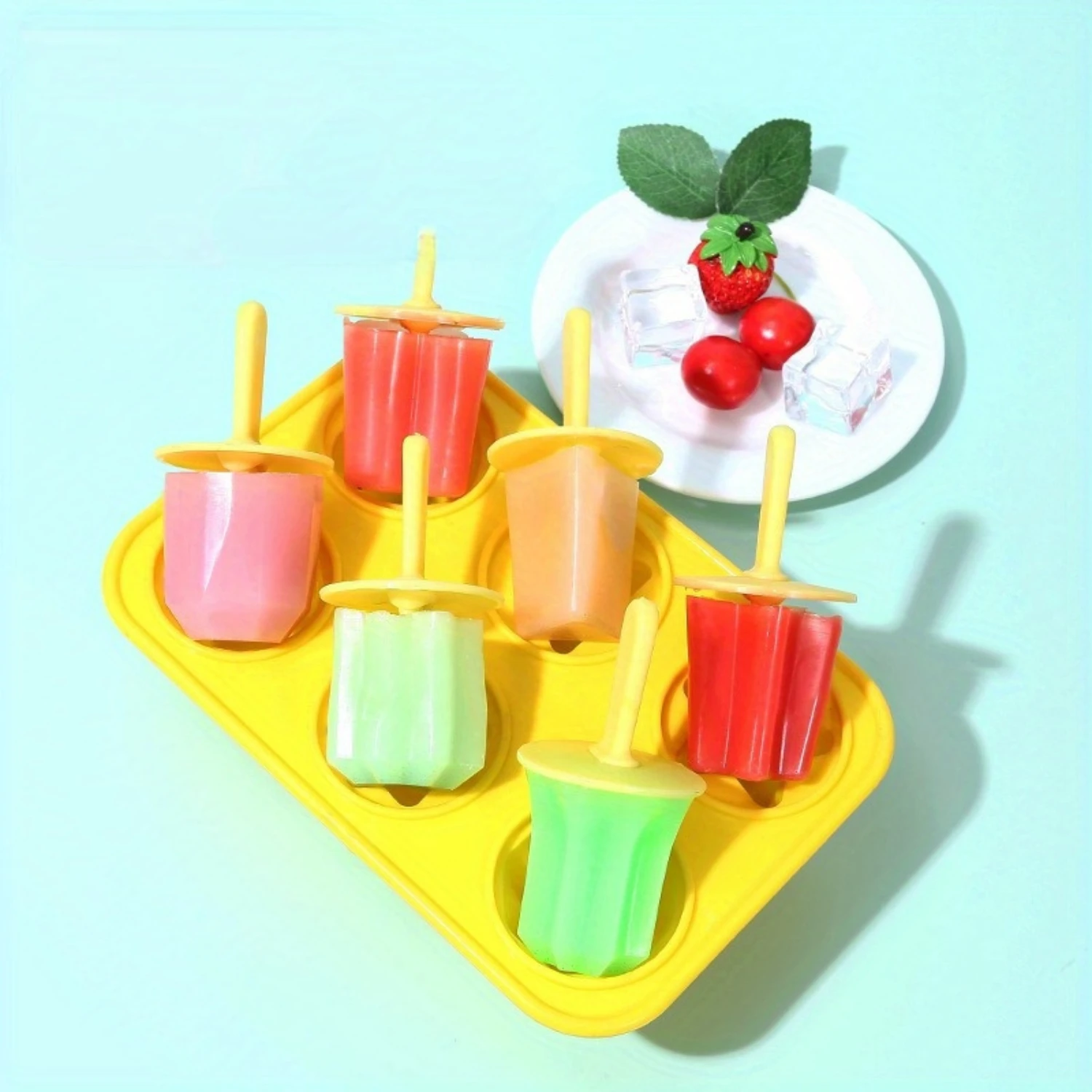 シリコンアイスキャンデー型 6個パック DIY自家製アイスクリームメーカー 簡単に取り出せるアイスキャンデー型 トレイ付き 電気不要 マル