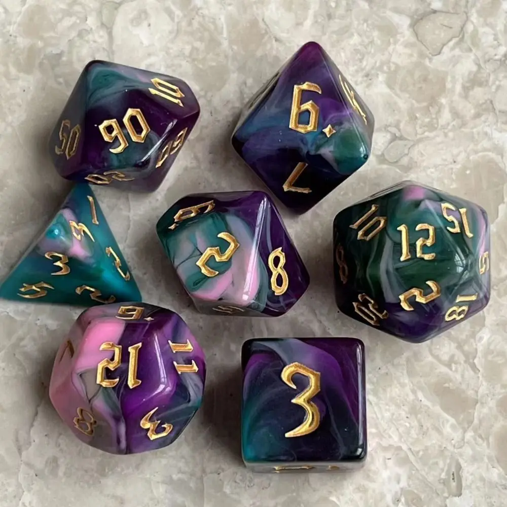 7PCS/Set Polyhedral 7-Dice Two-Tone Swirl-DND Dice Set for RPG/MTG D4 D6 D8 D10 D% D12 D20 Dice Games Family Party Board Games