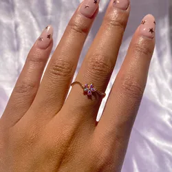 New Ins Creative Cute Flower Ring For Women Vintage Gold-plated Copper Wavy Zircon Rings Fashion Aesthetic Jewelry Gift