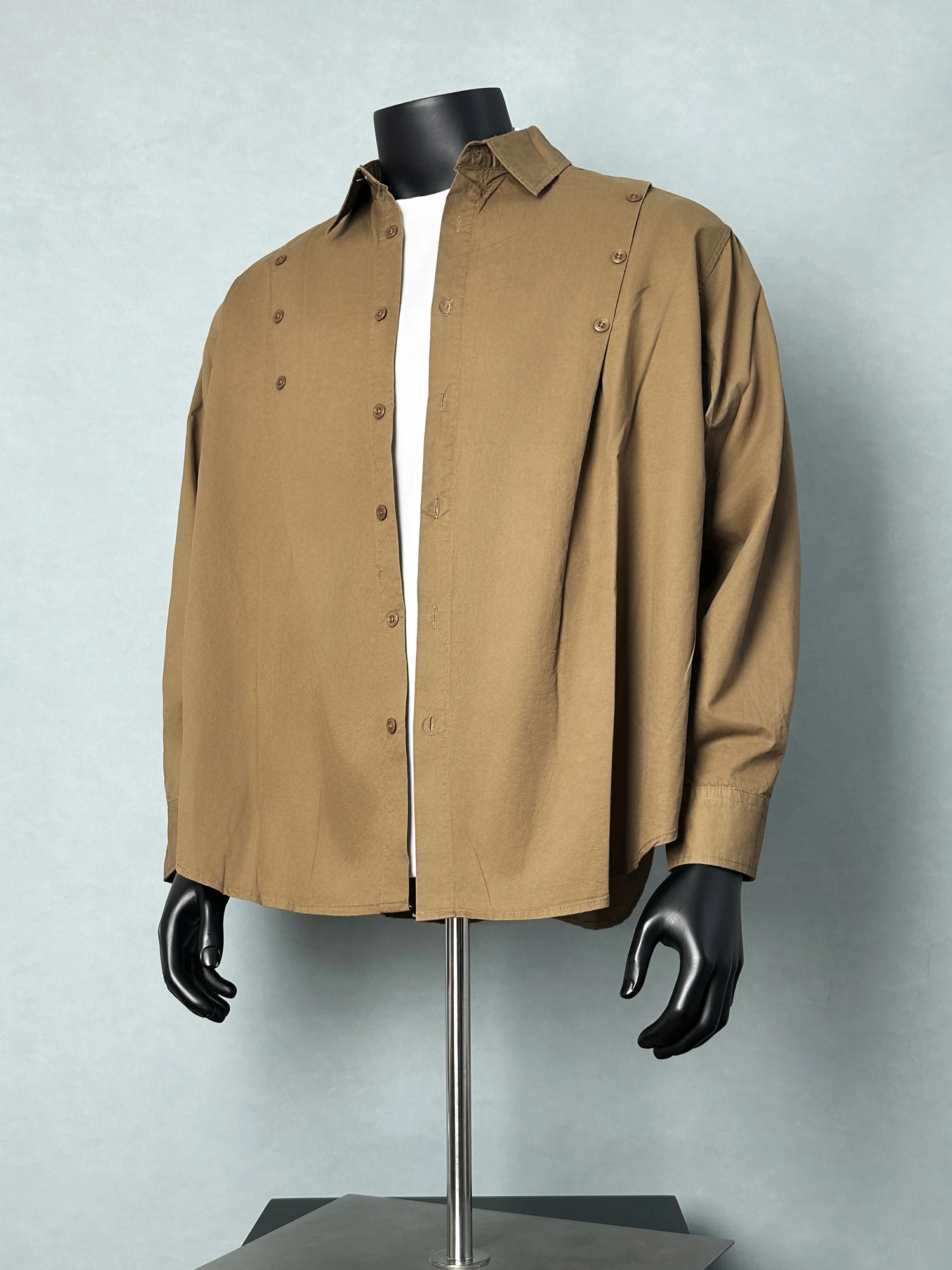 

ANXIE y Retro Japanese Sle Loose Fit Pure Color Men's irt with Multiple Buttons Design Versatile Faionable Busine...