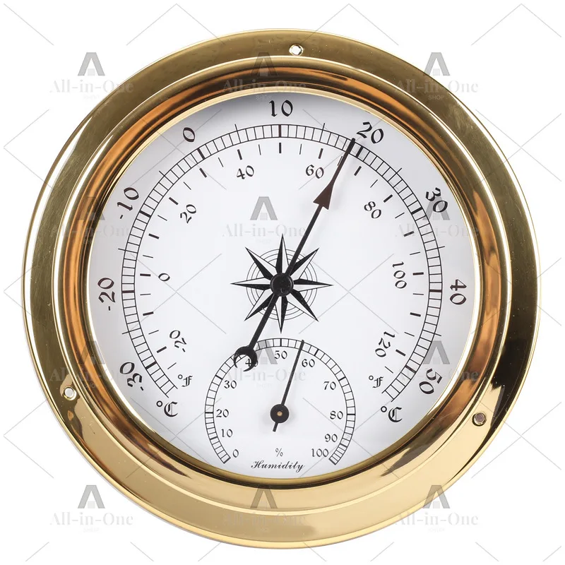 145mm Copper Shell Marine Barometer Set | Atmospheric Pressure Gauge, & Clock Battery-Free Weather Mo