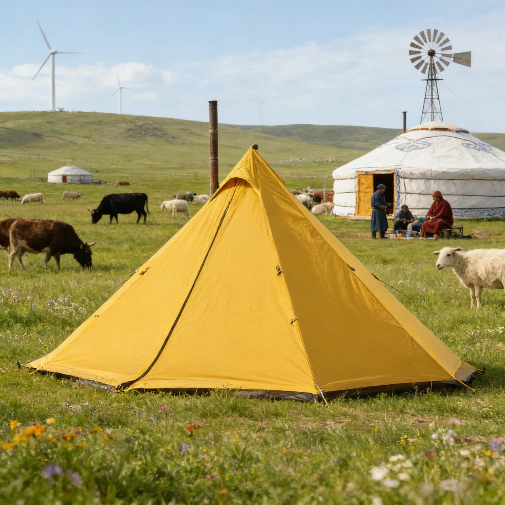 Spacious Octagonal Pyramid Tent with Central Pole and Ample Headroom for Standing Comfort in Camp