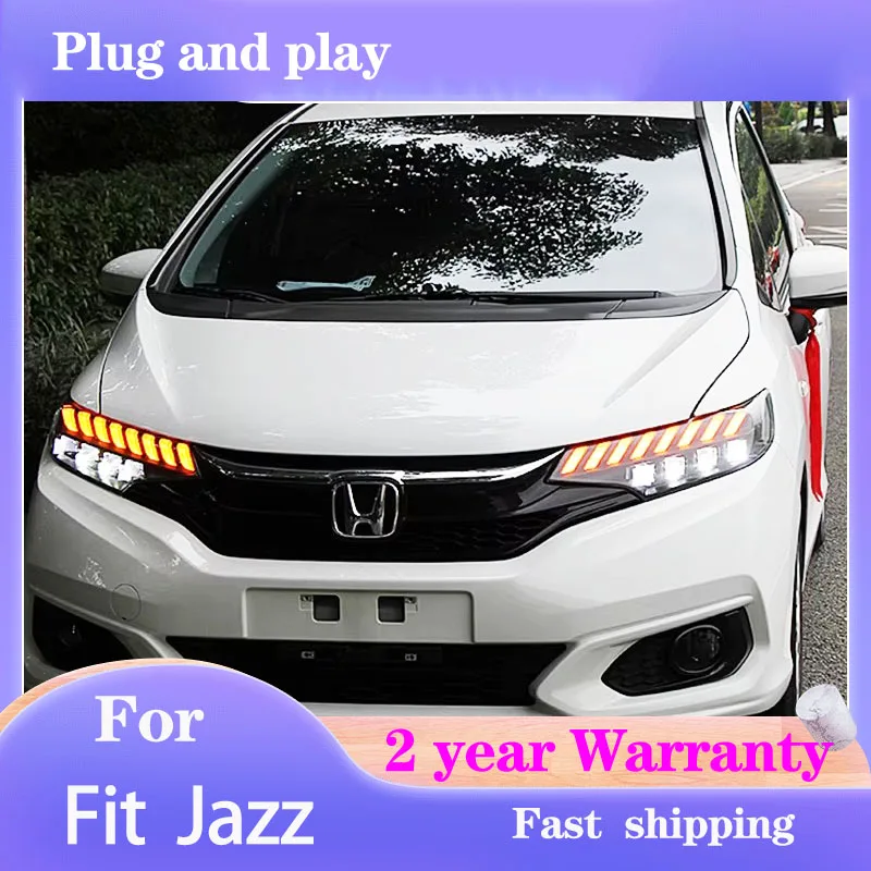 

Car Accessories for Honda FIT Head Light 2014-2018 JAZZ GK5 Headlights DRL Turn Signal Low High Beam Projector Lens