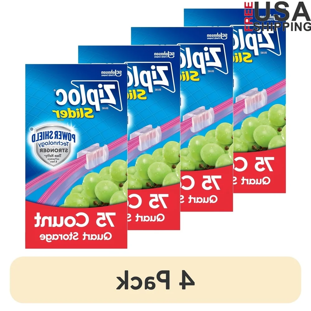 

4 Pack Slider Storage Bags with Power Shield Technology Easy Open Seal Expandable Bottom Food Non Food Items