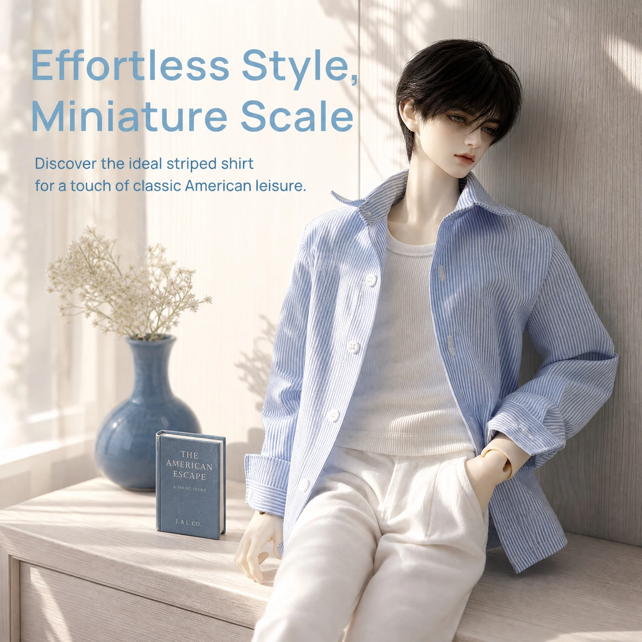 

Blue Striped Shirt Doll's Clothes for 45/70/75cm Bjd Doll 1/4 1/3 Long Sleeved Dress Up Toys Play House Doll Accessories,No Doll