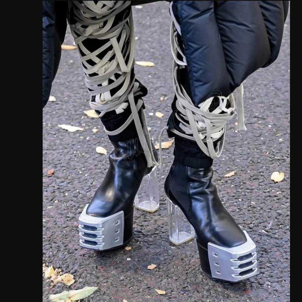 Preto estilo estranho botas de salto claro metal dedo do pé redondo sapatos bonitos para mulheres stilettos sapatos de salto alto 2024 zapatos para mujere