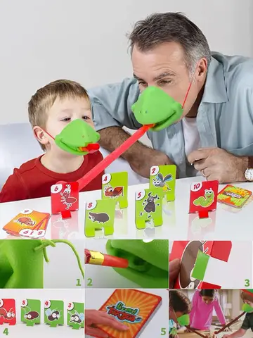 Frog Lizard Mask Wagging Tongue Lick Cards Board Games for Children Family Party Toys Antistress Funny Desktop Puzzle Game Toys